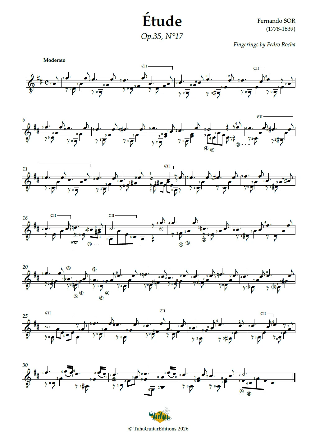 Fernando Sor Étude Op. 35 No. 17 guitar sheet music