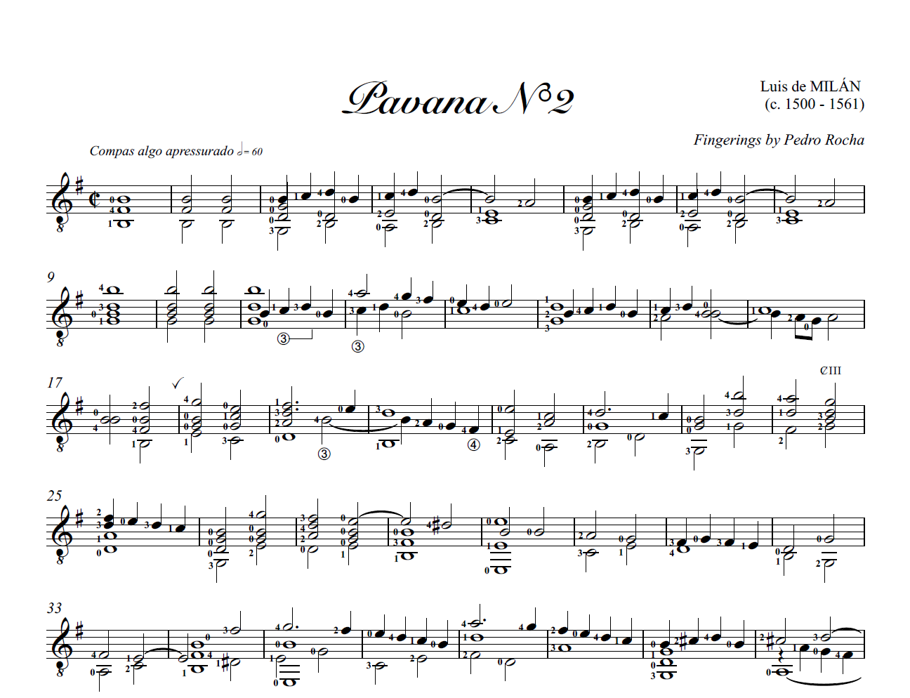 Preview of Luis de Milan Pavana No. 2 classical guitar sheet music