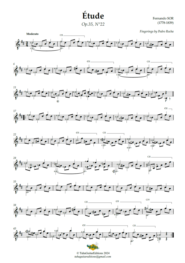 Fernando Sor Étude Op. 35 No. 22 in B minor guitar sheet music