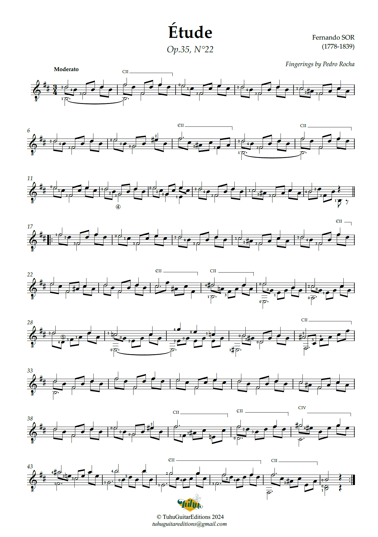 Fernando Sor Étude Op. 35 No. 22 in B minor guitar sheet music