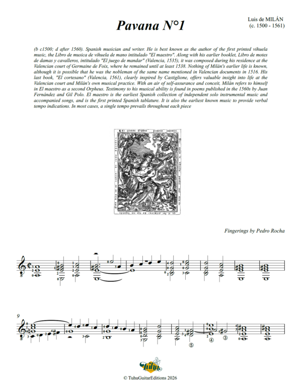 Luis de Milan Pavana No. 1 guitar sheet music for classical guitar